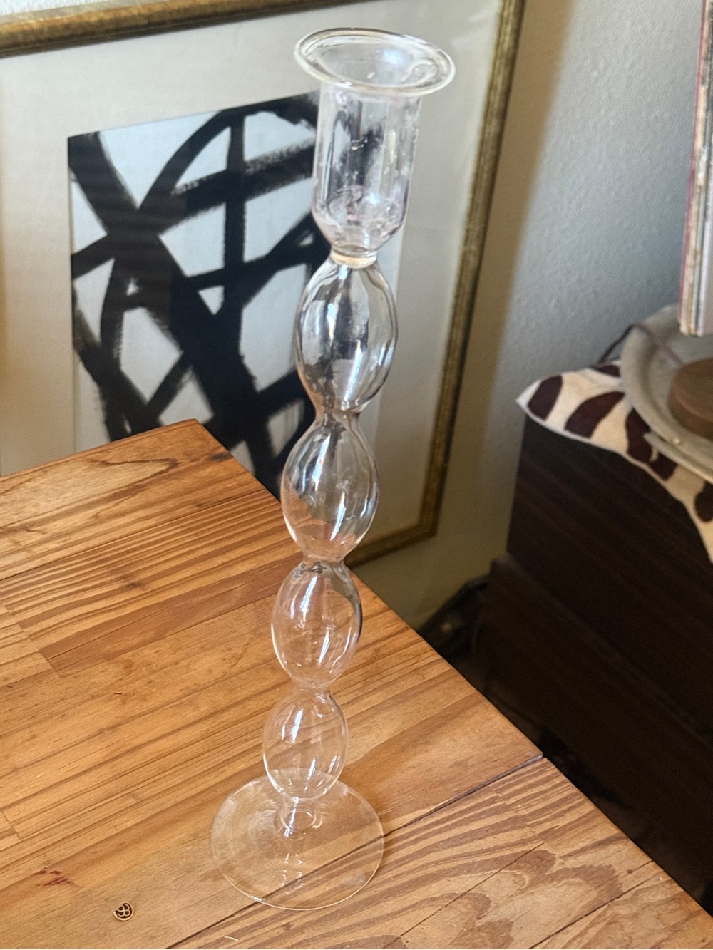 Clear blown Glass Bubble Candlestick - Clear Modern Home Accent